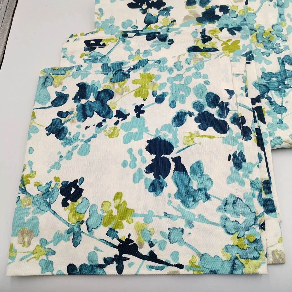 World Market Margo Cloth Napkins 100% Cotton Floral Teal Blue Green Set of 5 20